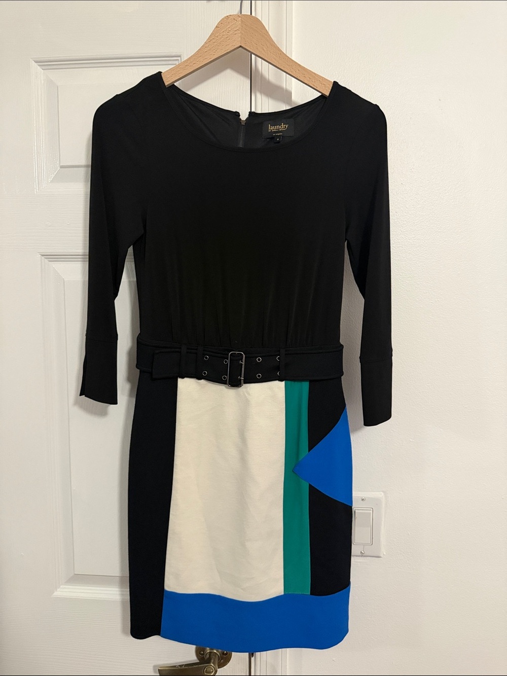 Laundry by Shelli Segal Black Colorblock Belted Dress